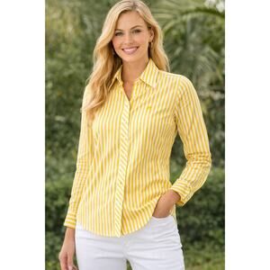 Vintage Lilly Pulitzer Stripped Button Down Shirt Yellow & White Size 6 Beachy